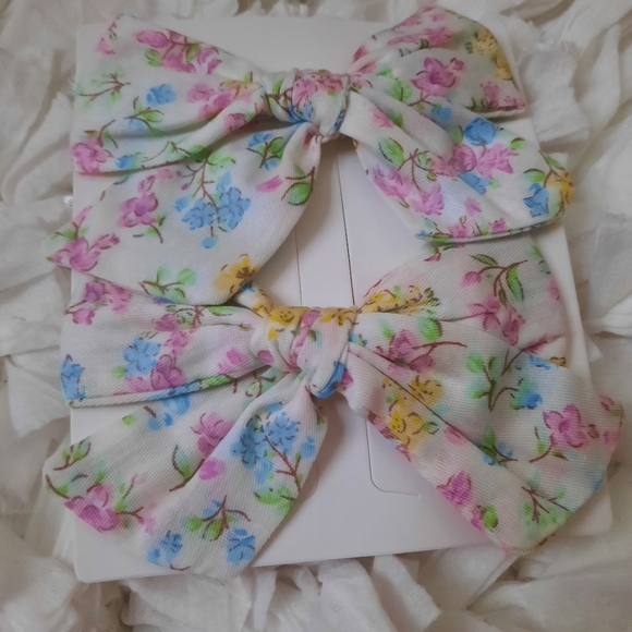 Pastel Delicate Floral Hair Bows Set 2 NWOT Flowers Ribbon Cottagecore - Picture 2 of 4